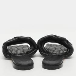 مملوكة مسبقًا Bottega Veneta Lido Size 38.5 Black Intrecciato Leather Flat Slides 