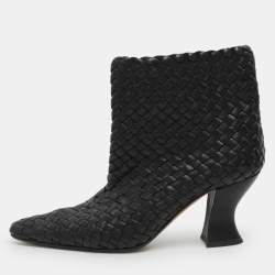 Pre Owned حذاء بوت بوتيغا فينيتا جلد أسود طول الكاحل مقاس 36