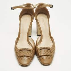 Pre Owned Bottega Veneta Size 38 Brown Leather Ankle Strap Pumps