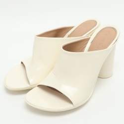 Pre Owned Bottega Veneta Atomic Size 38 White Patent Leather Mules