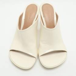 Pre Owned Bottega Veneta Atomic Size 38 White Patent Leather Mules