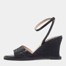 Pre Owned Bottega Veneta Size 39 Black Intrecciato Leather Wedge Sandals 