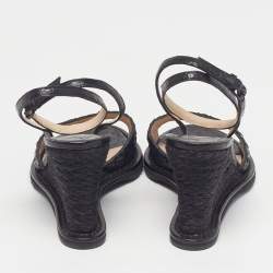 Pre Owned Bottega Veneta Size 39 Black Intrecciato Leather Wedge Sandals 