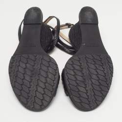 Pre Owned Bottega Veneta Size 39 Black Intrecciato Leather Wedge Sandals 