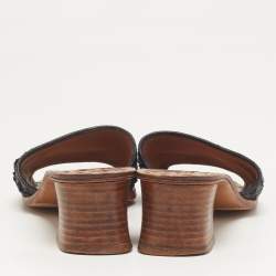 Pre Owned Bottega Veneta Ravello Size 41 Black/Gold Leather Slide Sandals