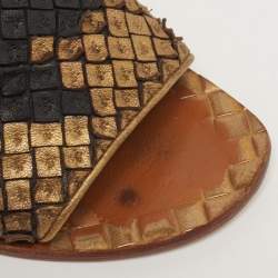 Pre Owned Bottega Veneta Ravello Size 41 Black/Gold Leather Slide Sandals