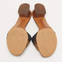 Pre Owned Bottega Veneta Ravello Size 41 Black/Gold Leather Slide Sandals