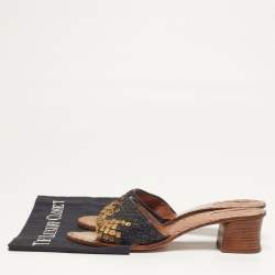 Pre Owned Bottega Veneta Ravello Size 41 Black/Gold Leather Slide Sandals