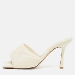 Pre Owned Bottega Veneta Lido Size 39 Cream Intrecciato Leather Slide Sandals