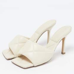 Pre Owned Bottega Veneta Lido Size 39 Cream Intrecciato Leather Slide Sandals