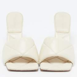 Pre Owned Bottega Veneta Lido Size 39 Cream Intrecciato Leather Slide Sandals