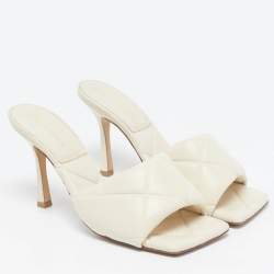 Pre Owned Bottega Veneta Lido Size 39 Cream Intrecciato Leather Slide Sandals