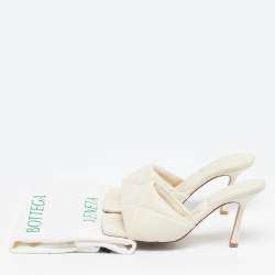 Pre Owned Bottega Veneta Lido Size 39 Cream Intrecciato Leather Slide Sandals