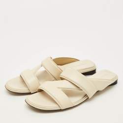 Pre Owned Bottega Veneta The band Size 39 Cream Leather Flat Slides