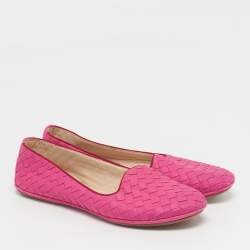 Pre Owned Bottega Veneta Veneta Size 38 Purple Intrecciato Leather Smoking Slippers