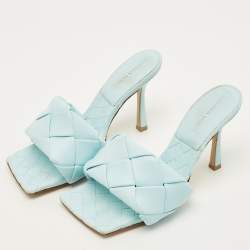 Pre Owned صندل سلايد بوتيغا فينيتا ليدو جلد أزرق مغزول مقاس 36.5