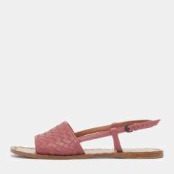 Pre Owned Bottega Veneta Calvados Size 41 Pink Intrecciato Leather Slingback Sandals