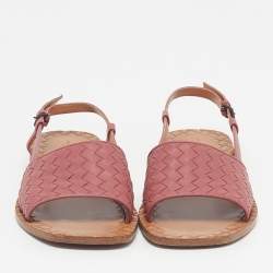 Pre Owned Bottega Veneta Calvados Size 41 Pink Intrecciato Leather Slingback Sandals