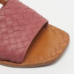 Pre Owned Bottega Veneta Calvados Size 41 Pink Intrecciato Leather Slingback Sandals