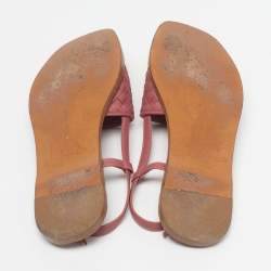 Pre Owned Bottega Veneta Calvados Size 41 Pink Intrecciato Leather Slingback Sandals