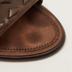 Pre Owned Bottega Veneta Double Strap Size 39.5 Dark Brown Weave Leather Slingback Sandals