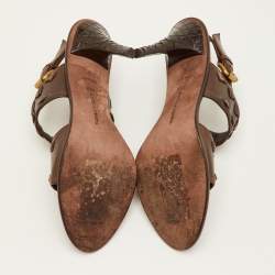Pre Owned Bottega Veneta Double Strap Size 39.5 Dark Brown Weave Leather Slingback Sandals