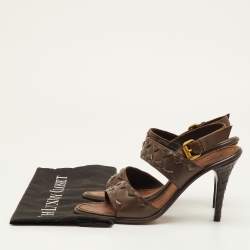Pre Owned Bottega Veneta Double Strap Size 39.5 Dark Brown Weave Leather Slingback Sandals