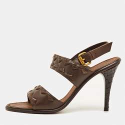 Pre Owned Bottega Veneta Double Strap Size 39.5 Dark Brown Weave Leather Slingback Sandals