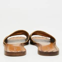 Pre Owned Bottega Veneta Intrecciato Size 36 Metallic Bronze Leather Flat Slide