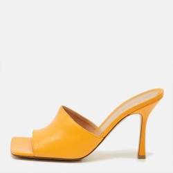 Pre Owned Bottega Veneta Stretch Size 41 Orange Leather Slide Sandals