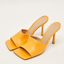 Pre Owned Bottega Veneta Stretch Size 41 Orange Leather Slide Sandals