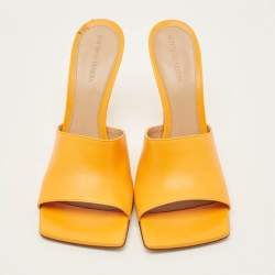 Pre Owned Bottega Veneta Stretch Size 41 Orange Leather Slide Sandals