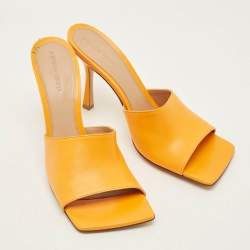 Pre Owned Bottega Veneta Stretch Size 41 Orange Leather Slide Sandals