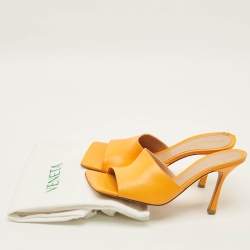 Pre Owned Bottega Veneta Stretch Size 41 Orange Leather Slide Sandals