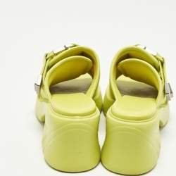 Pre Owned Bottega Veneta Flash Bomber Size 40 Neon Yellow Nylon and Leather Slide Sandals