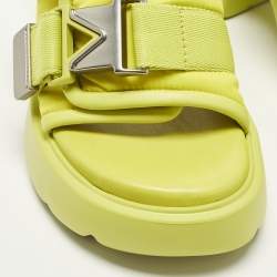 Pre Owned Bottega Veneta Flash Bomber Size 40 Neon Yellow Nylon and Leather Slide Sandals