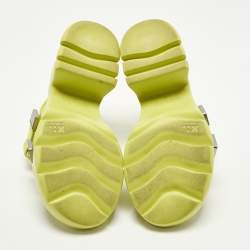 Pre Owned Bottega Veneta Flash Bomber Size 40 Neon Yellow Nylon and Leather Slide Sandals