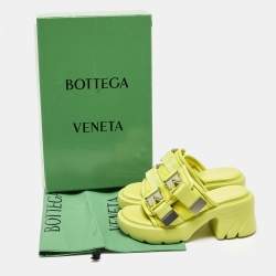 Pre Owned Bottega Veneta Flash Bomber Size 40 Neon Yellow Nylon and Leather Slide Sandals