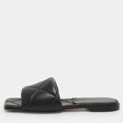 Pre Owned Bottega Veneta Lido Size 38 Black Leather Flat Slides 