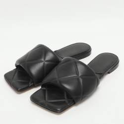 Pre Owned Bottega Veneta Lido Size 38 Black Leather Flat Slides 