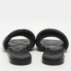 Pre Owned Bottega Veneta Lido Size 38 Black Leather Flat Slides 