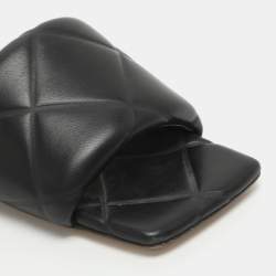 Pre Owned Bottega Veneta Lido Size 38 Black Leather Flat Slides 