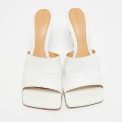 Pre Owned Bottega Veneta Strech Size 41 White Leather Slide Sandals