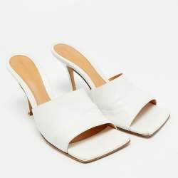 Pre Owned Bottega Veneta Strech Size 41 White Leather Slide Sandals