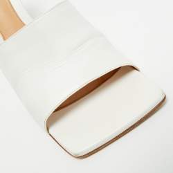 Pre Owned Bottega Veneta Strech Size 41 White Leather Slide Sandals
