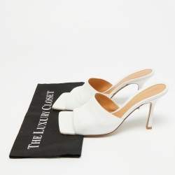 Pre Owned Bottega Veneta Strech Size 41 White Leather Slide Sandals