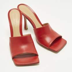 Pre Owned Bottega Veneta Strech Size 38.5 Red Leather Slide Sandals