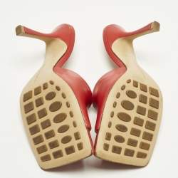 Pre Owned Bottega Veneta Strech Size 38.5 Red Leather Slide Sandals