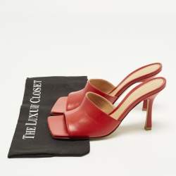 Pre Owned Bottega Veneta Strech Size 38.5 Red Leather Slide Sandals