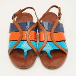 Pre Owned Bottega Veneta Size 39 Multicolor Leather and Snakeskin Slingback Flats